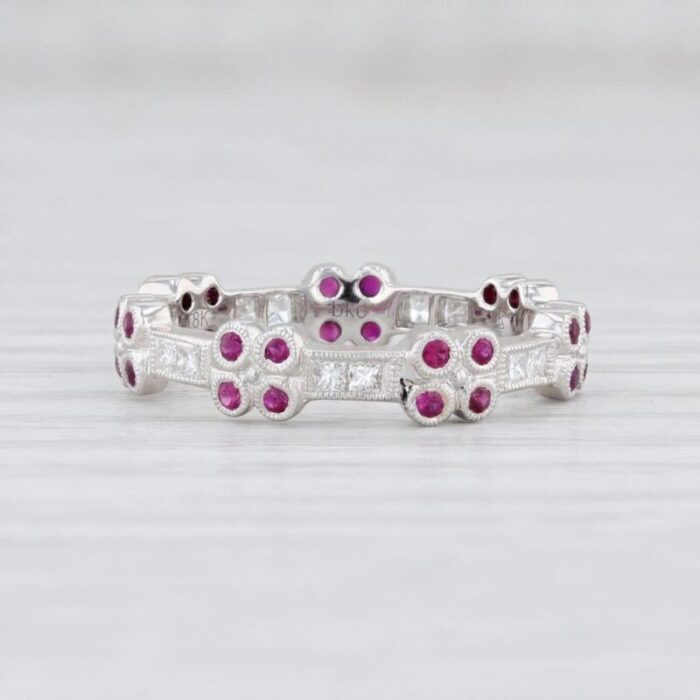 beverley k 062ctw ruby diamond stackable ring 18k gold sz 65 eternity flowers 9804