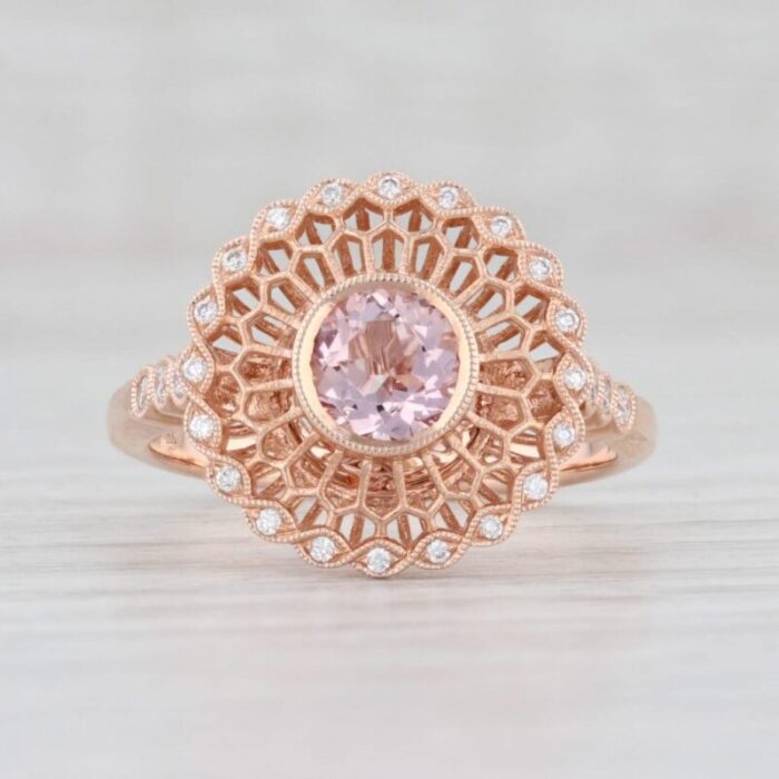 beverley k new 068ctw morganite diamond filigree ring 14k rose gold engagement size 675 4764