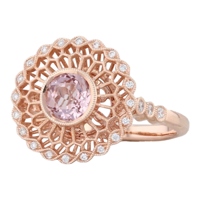 beverley k new 068ctw morganite diamond filigree ring 14k rose gold engagement size 675 8102