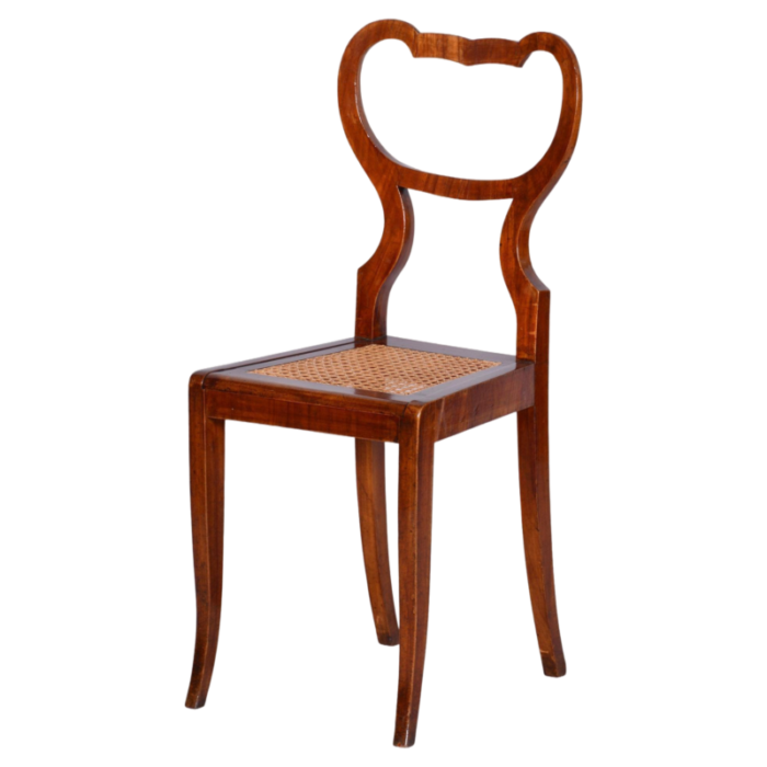 biedermeier chair in walnut vener and rattan austria 1830s 5273