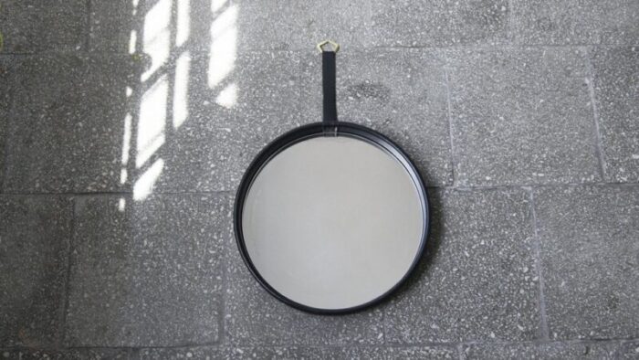 black leather round mirror 2