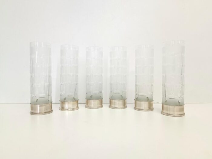 bohemian ground crystal and silver drinking glasses 1970s set of 6 5629