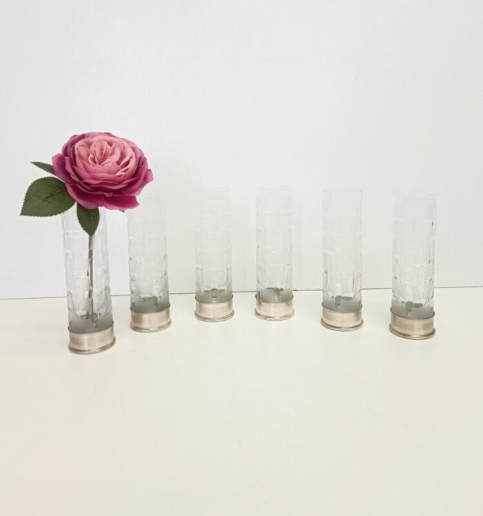 bohemian ground crystal and silver drinking glasses 1970s set of 6 9185