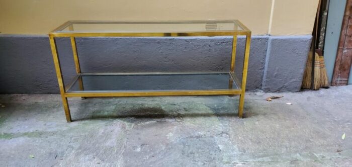 brass and chrome console table 1970s 3006