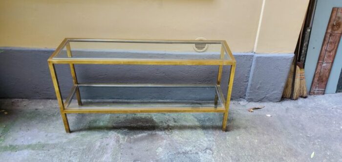 brass and chrome console table 1970s 6839