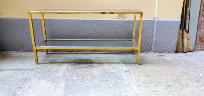 brass and chrome console table 1970s 8859