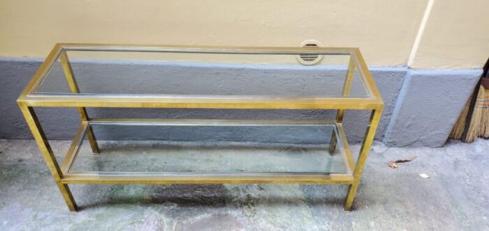 brass and chrome console table 1970s 9511