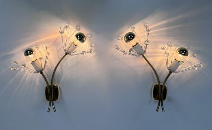 brass wire and acrylic crystal glass wall lamps by emil stejnar for rupert nikoll vienna austria 1950s set of 2 2921