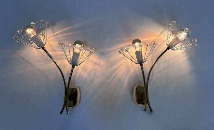 brass wire and acrylic crystal glass wall lamps by emil stejnar for rupert nikoll vienna austria 1950s set of 2 8322