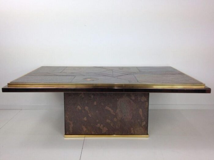 brutalist bronze and stone coffee table 1970s 1638