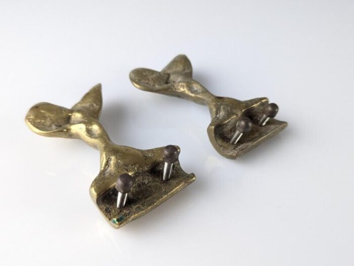 brutalist bronze hooks by david marshall 1970s set of 2 0450