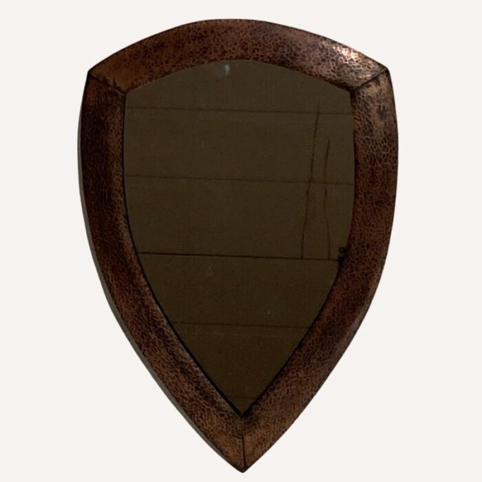 brutalist dutch copper hammered triangle mirror 1920s 5