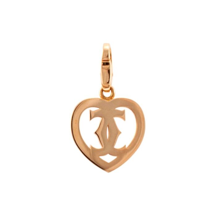 cartier 18k rose gold double c heart pendant 0206