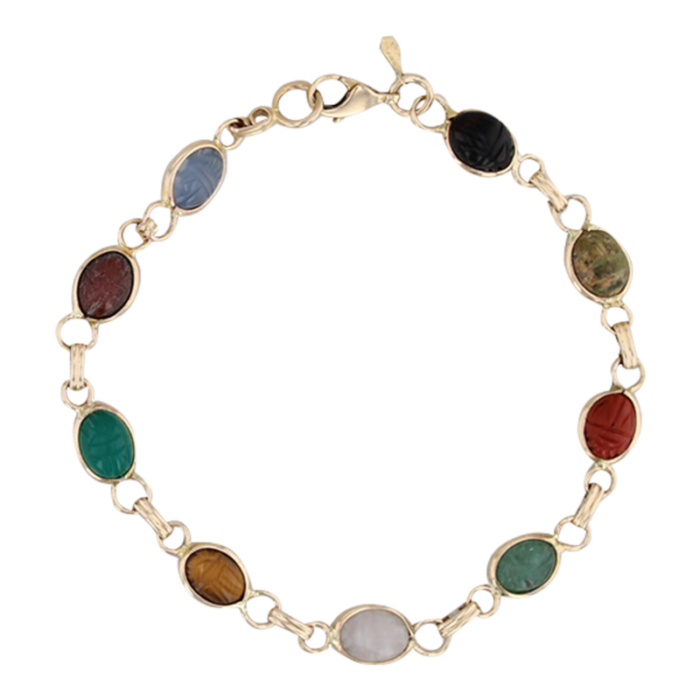 carved stone scarabs bracelet 14k gold chalcedony onyx aventurine quartz 75 2054