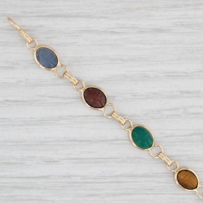 carved stone scarabs bracelet 14k gold chalcedony onyx aventurine quartz 75 6424