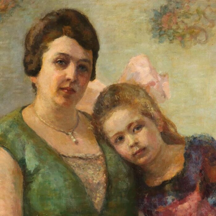 central european school artist portrait of mother with daughter oil painting on canvas 7122