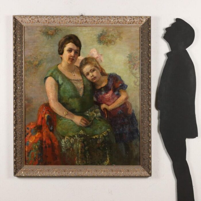 central european school artist portrait of mother with daughter oil painting on canvas 9980