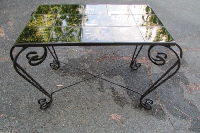 ceramic and wrought iron coffee table by b dumas 1950s 1519