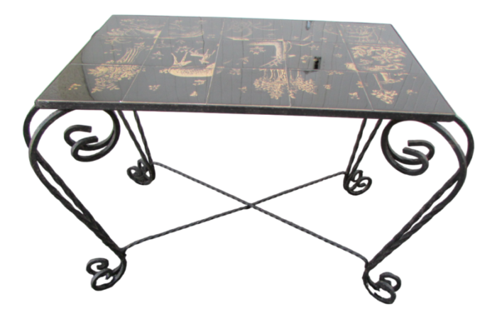 ceramic and wrought iron coffee table by b dumas 1950s 2312