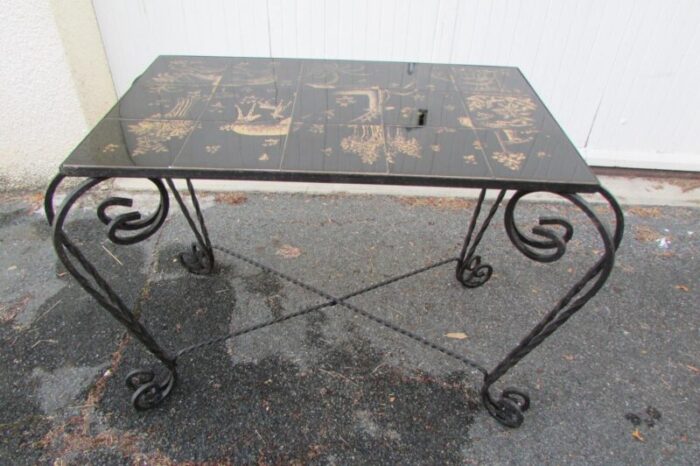 ceramic and wrought iron coffee table by b dumas 1950s 5466