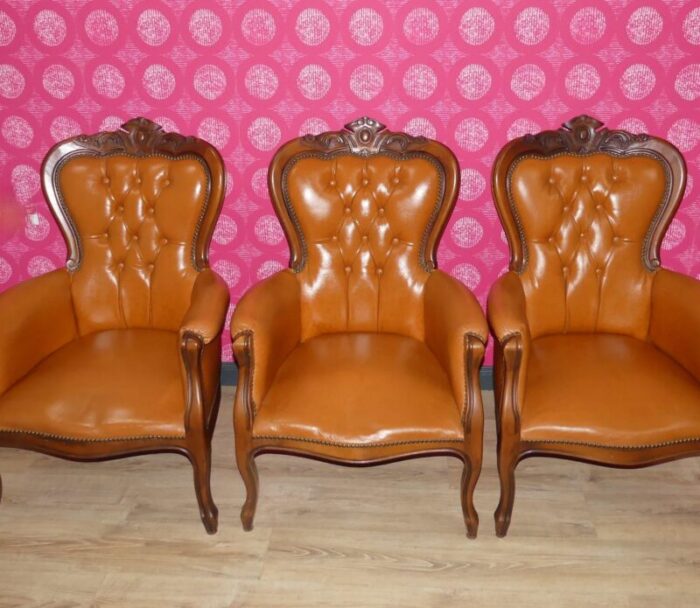 chippendale chesterfield armchair in caramel leather 1960s 0154