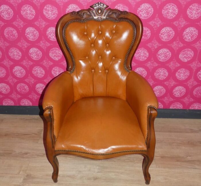 chippendale chesterfield armchair in caramel leather 1960s 0280