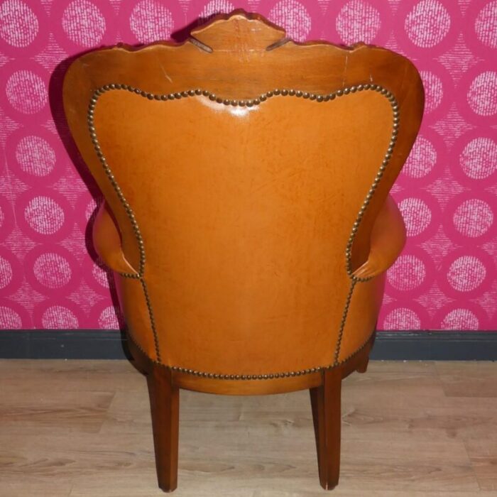 chippendale chesterfield armchair in caramel leather 1960s 2333