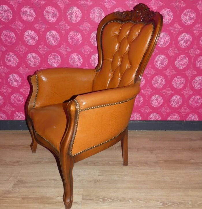 chippendale chesterfield armchair in caramel leather 1960s 5390