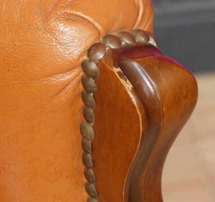 chippendale chesterfield armchair in caramel leather 1960s 6124