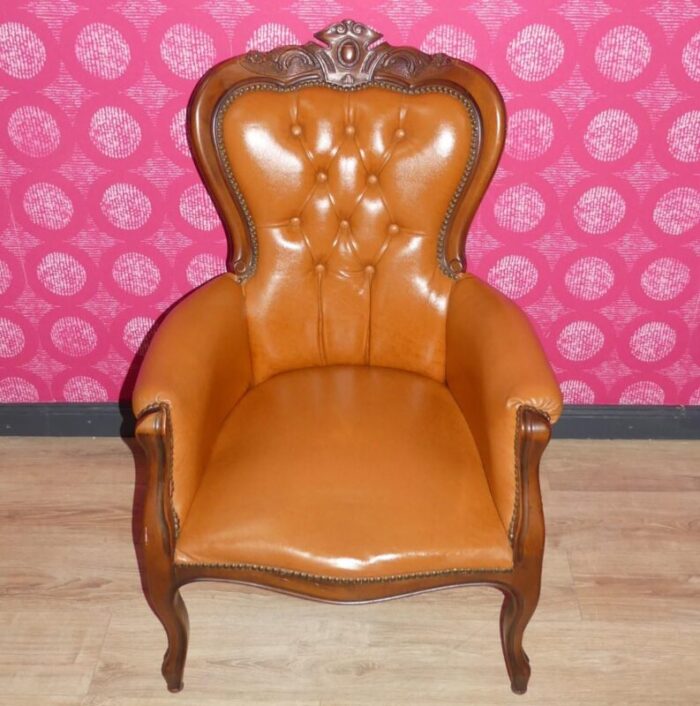 chippendale chesterfield armchair in caramel leather 1960s 8060