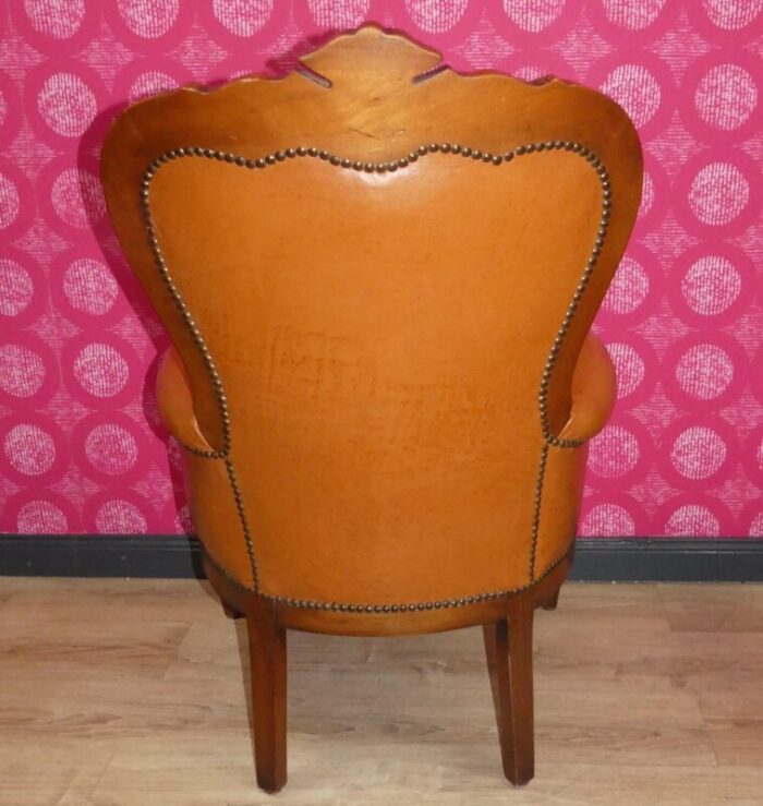 chippendale chesterfield armchair in caramel leather 1960s 8073