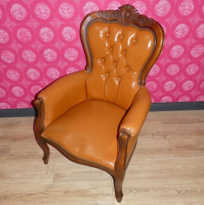 chippendale chesterfield armchair in caramel leather 1960s 9498