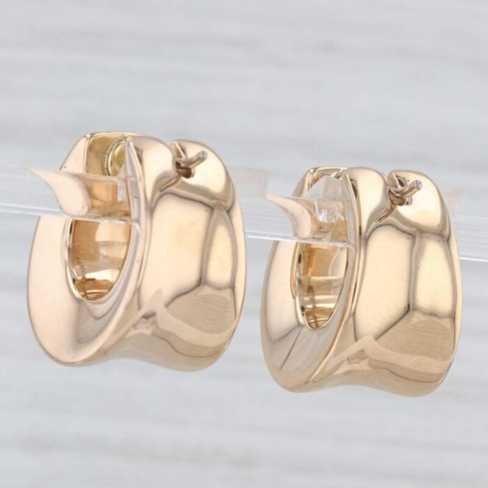 chunky beveled hoop earrings 18k yellow gold snap top round hoops 2 pieces 2063