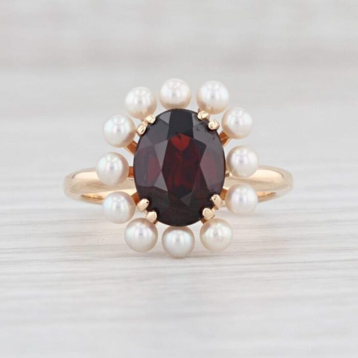 church and co garnet pearl halo ring 14k yellow gold size 65 oval solitaire 2559