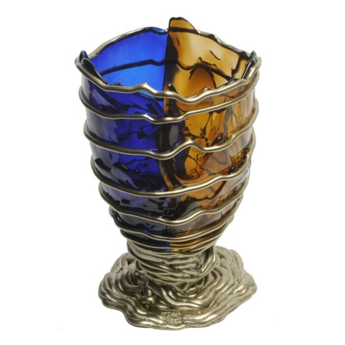 clear blue clear brown and bronze pompitu ii extracolor vase by gaetano pesce for fish design 1