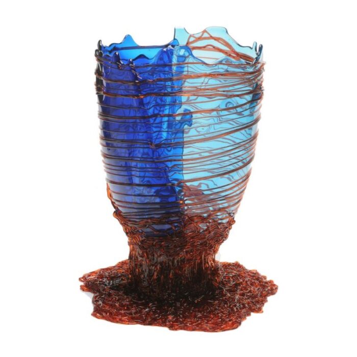 clear blue light blue dark ruby spaghetti vase by gaetano pesce for fish design 1