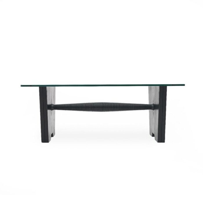 coffee table with glass top and black stained wood structure 1930s 2688