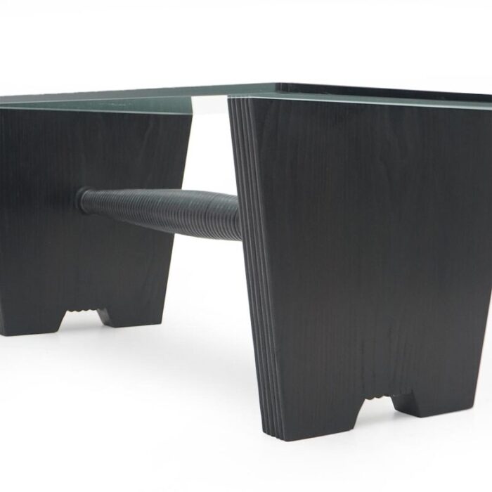 coffee table with glass top and black stained wood structure 1930s 7890