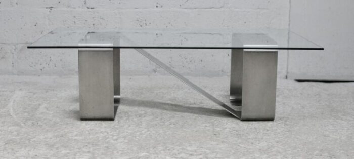 coffee table with kinetic steel base and glass slab 1970s 5411