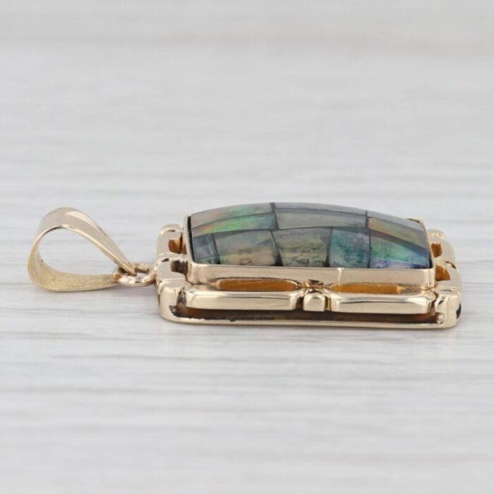 colorful opal mosaic pendant 14k yellow gold cabochon doublet 1674