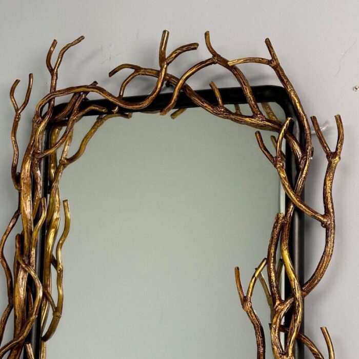 contemporary brutalist modern rectangular wall mirrors gold branch iron 2443