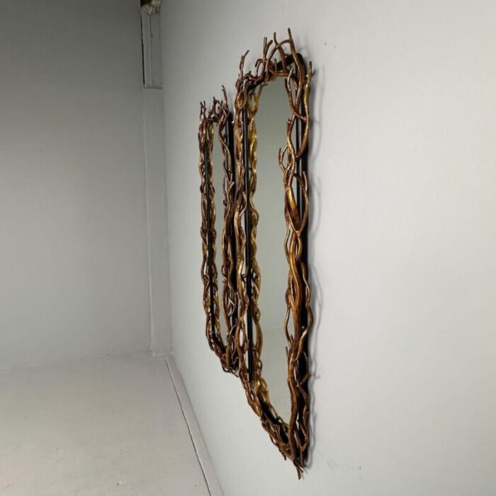 contemporary brutalist modern rectangular wall mirrors gold branch iron 3291