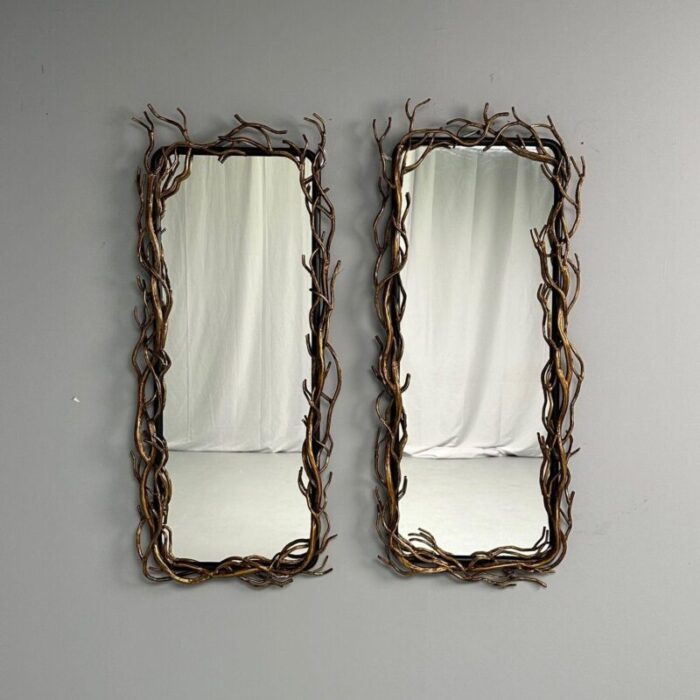 contemporary brutalist modern rectangular wall mirrors gold branch iron 5865