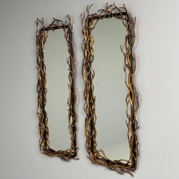 contemporary brutalist modern rectangular wall mirrors gold branch iron 6254