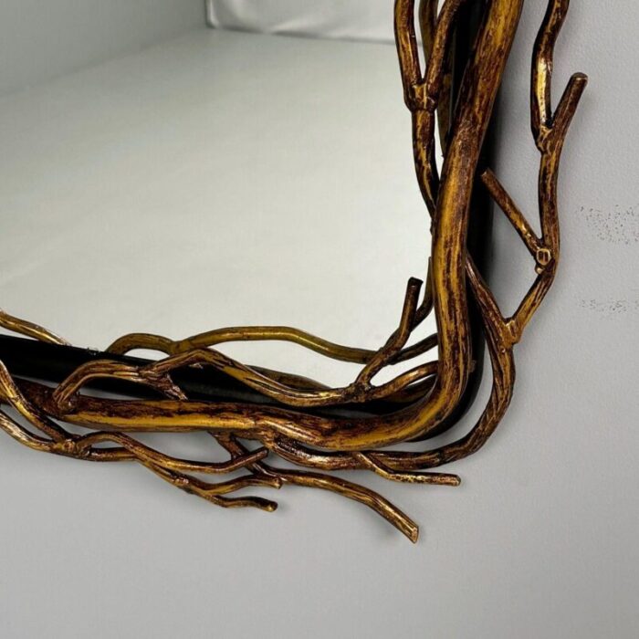 contemporary brutalist modern rectangular wall mirrors gold branch iron 8711