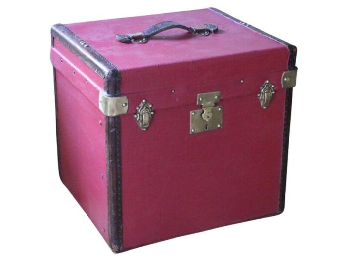 cube shape red canvas trunk 1930s 1