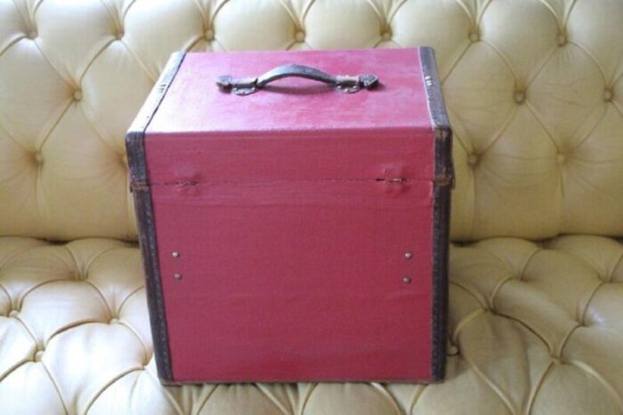 cube shape red canvas trunk 1930s 8