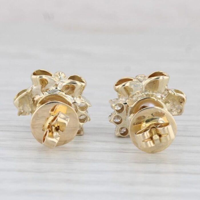 cultured pearl 020ctw diamond bow stud earrings 14k yellow gold 2 pieces 5624