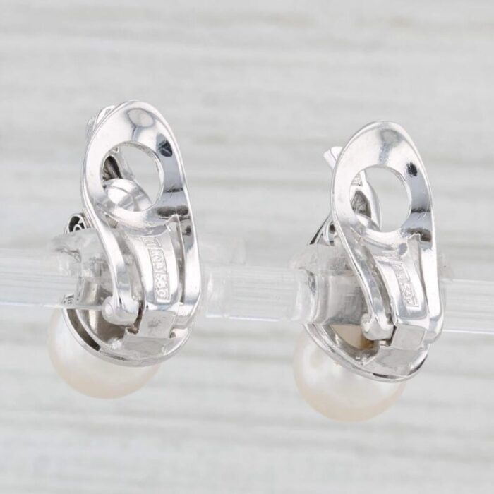 cultured pearl 030ctw diamond drop clip on earrings 14k gold platinum 2 pieces 7843