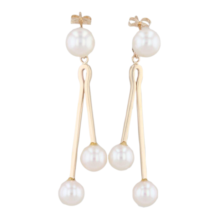 cultured pearl dangle earrings 14k yellow gold drops 2 pieces 0811